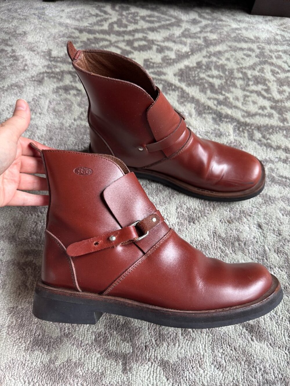 Leather Moto Buckle Ankle Boots, 24.5 cm